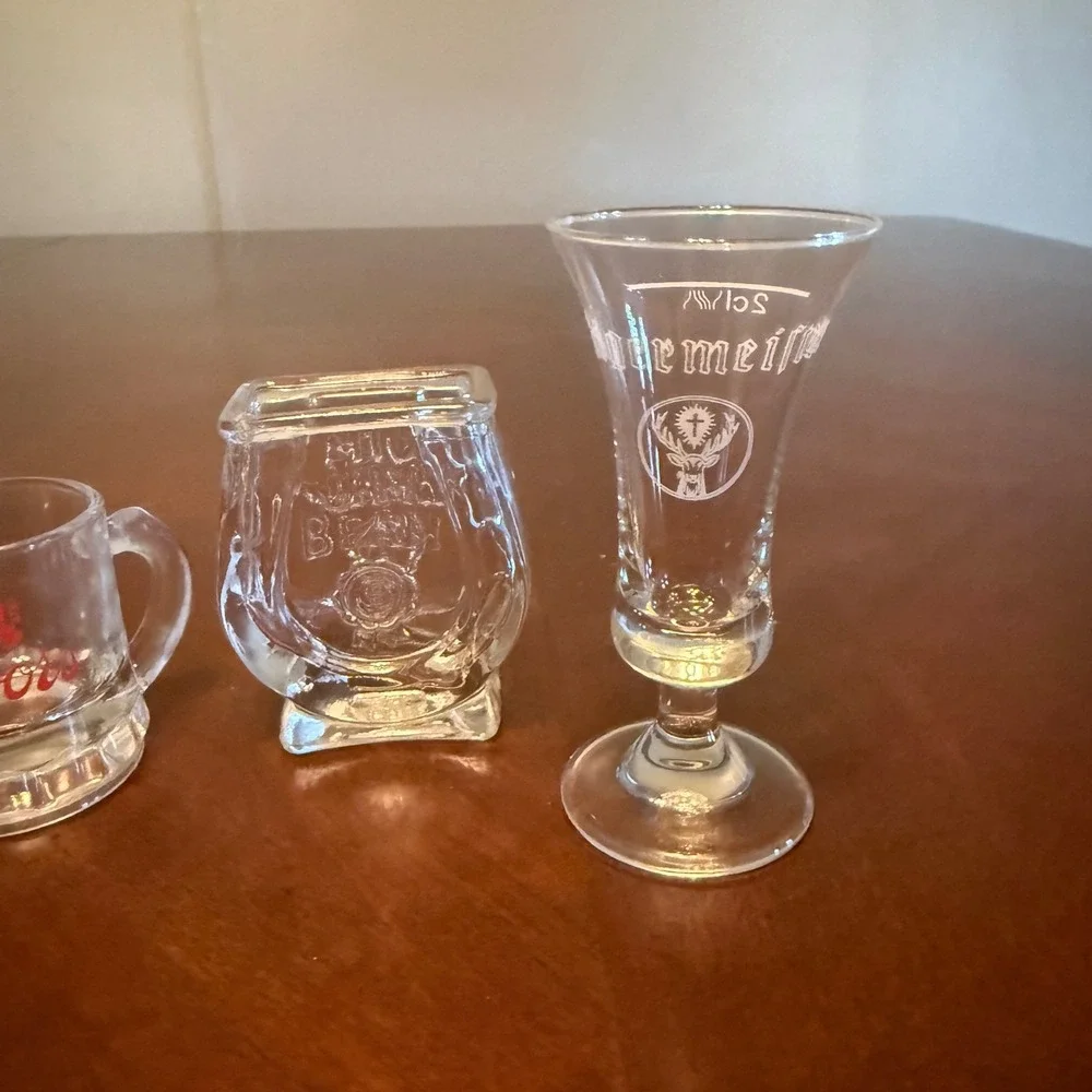 Vintage Branded Shot Glass Set Coors Jim Beam Jagermeister 4 Pieces Clear Glass